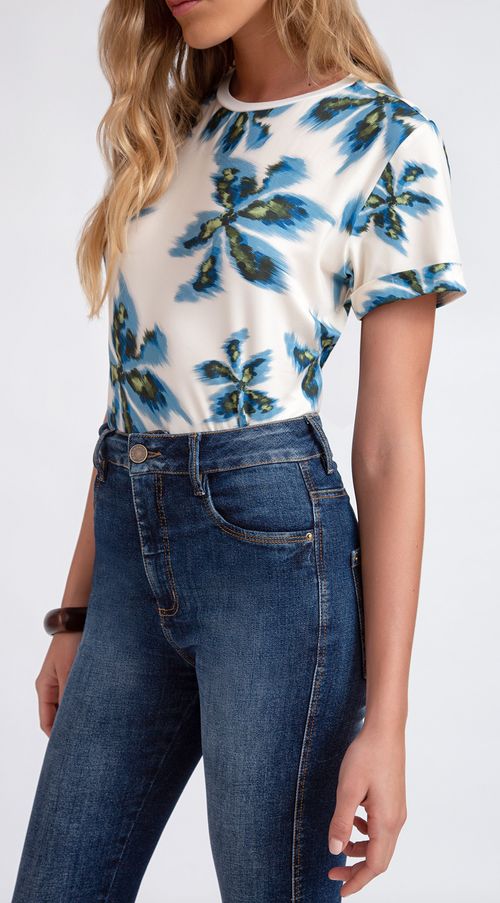 Calça Maria.Valentina Cropped Flare Cós Alto Barra Diferenciada Jeans