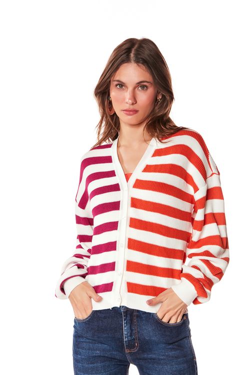 Cardigan Maria.Valentina Tricot Listras Com Botões Off White