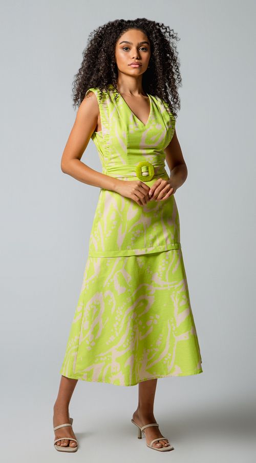 Vestido Maria.Valentina Longo Decote V Com Fivela Verde Claro