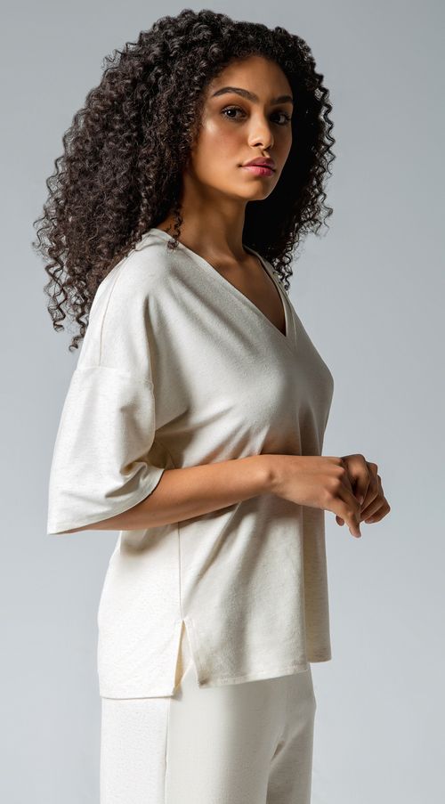 Blusa Maria.Valentina Decote V Manga Curta Bordada Cru