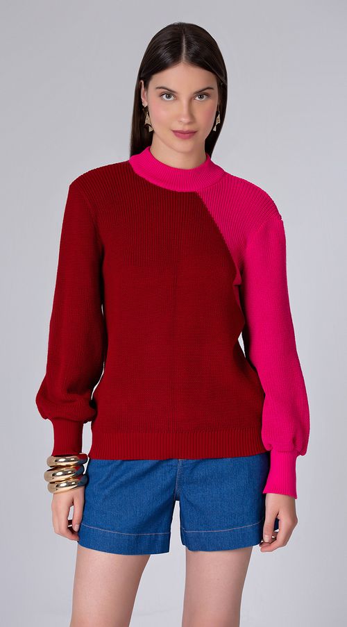 Blusa Maria.Valentina Gola Alta Manga Longa Bicolor Rosa