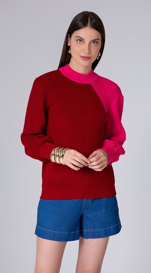 Blusa Maria.Valentina Gola Alta Manga Longa Bicolor Rosa