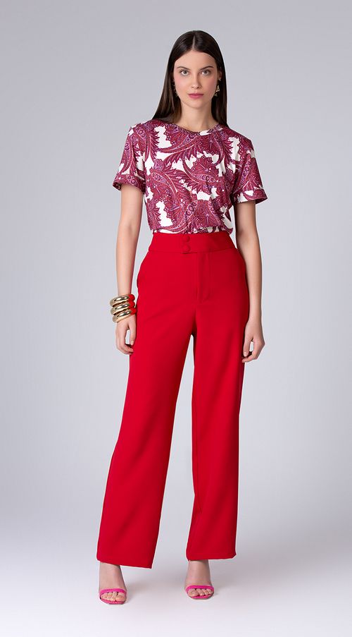 Calca Maria.Valentina Reta Cós Alto Bolso Faca Vermelho