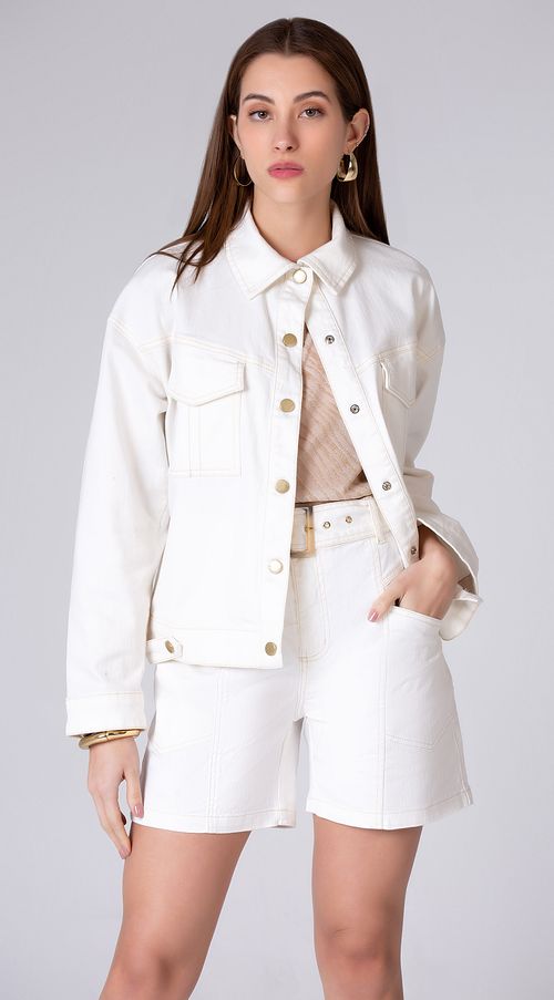 Jaqueta Maria.Valentina Classica Bolso Frente Off White