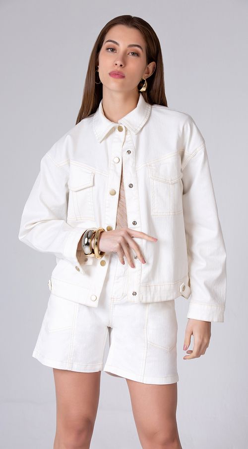 Jaqueta Maria.Valentina Classica Bolso Frente Off White