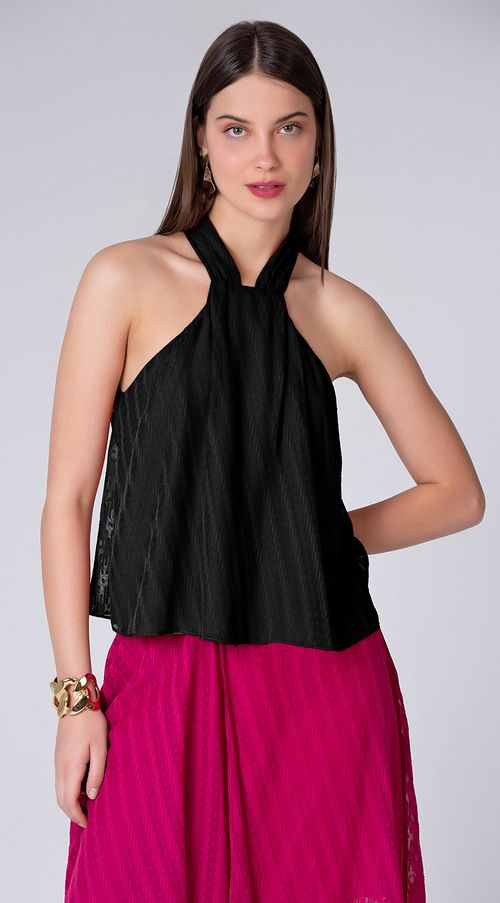 Blusa Maria.Valentina Gola Alta Cava Francesa Com Botão Preto
