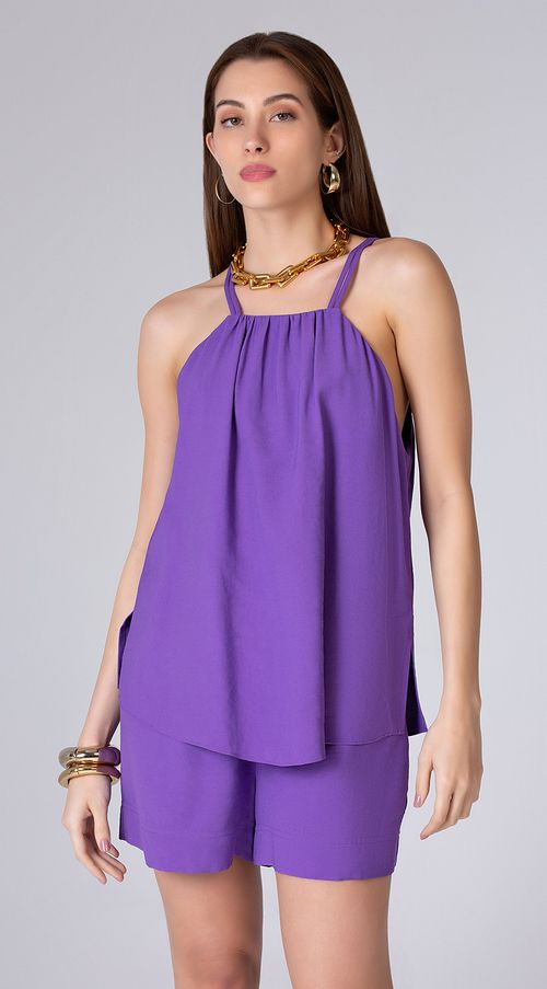 Blusa Maria.Valentina Decote Diferenciado Cava Francesa Abertura Costas Roxo