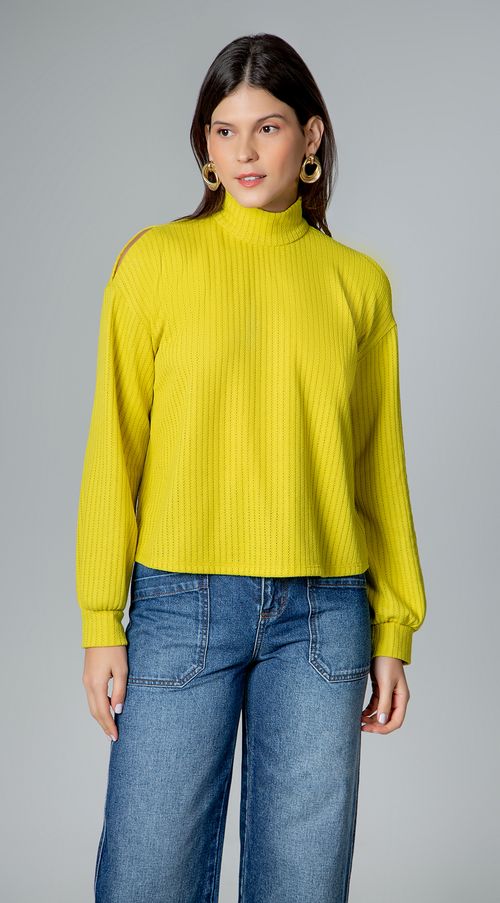 Blusa Maria.Valentina Gola Alta Manga Longa Abertura Ombro Verde Claro