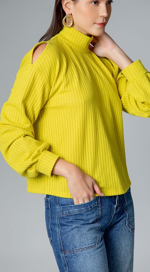 Blusa Maria.Valentina Gola Alta Manga Longa Abertura Ombro Verde Claro