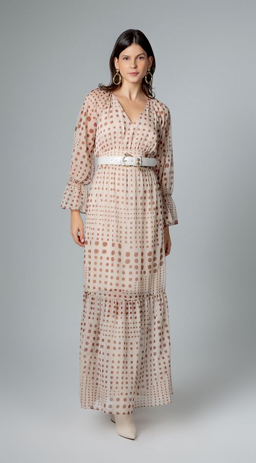 Vestido Maria.Valentina Longo Decote V Detalhe Punho Cru