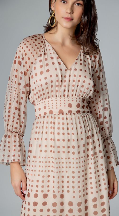 Vestido Maria.Valentina Longo Decote V Detalhe Punho Cru