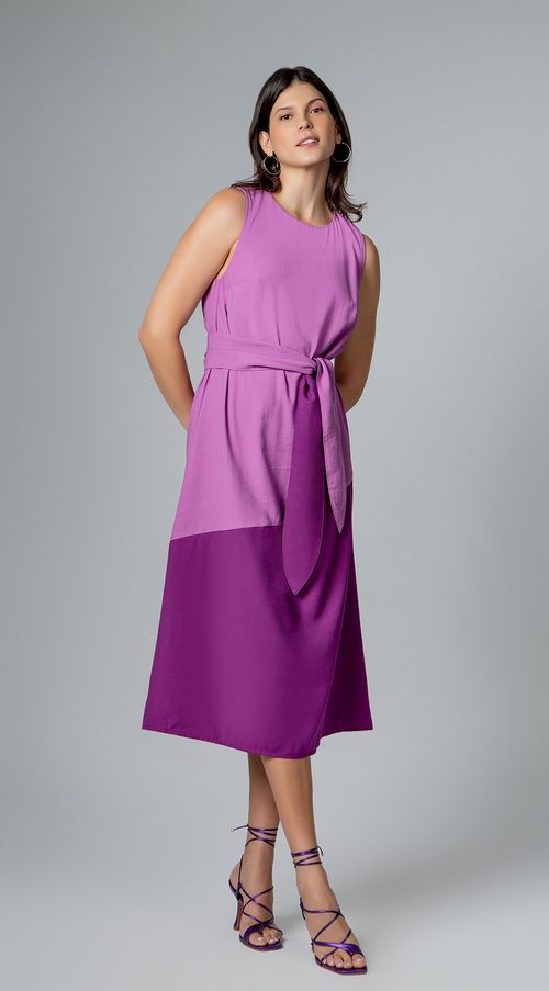 Vestido Maria.Valentina Midi Decote Redondo Bicolor Lilas