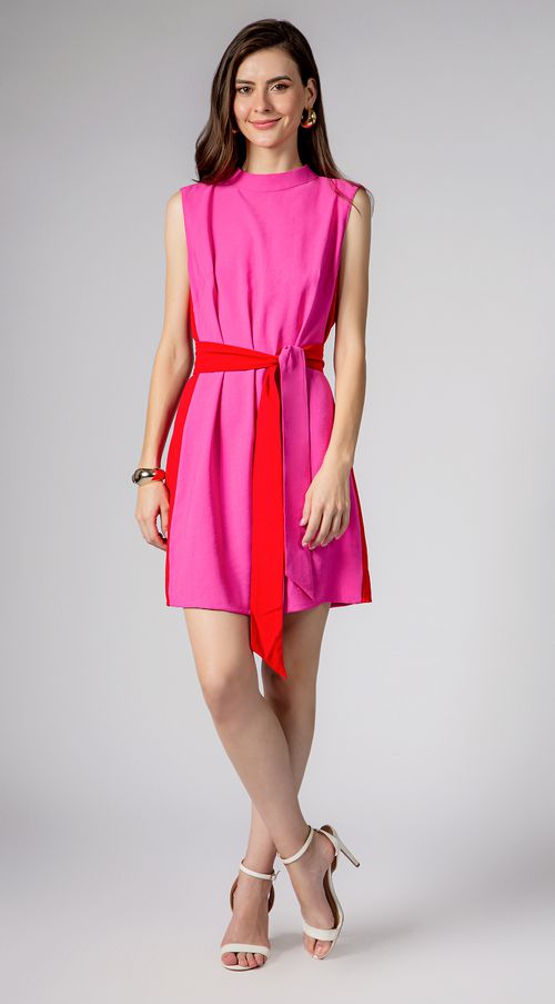Vestido Maria.Valentina Curto Gola Alta Bicolor Rosa