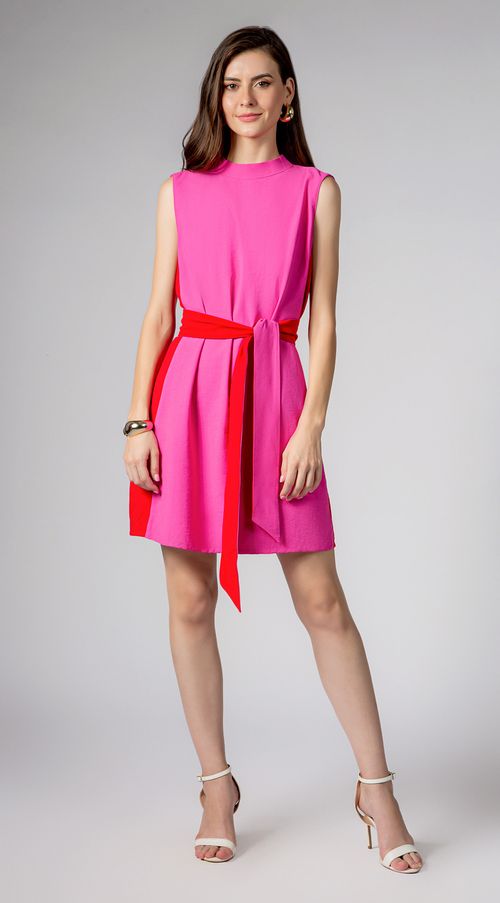 Vestido Maria.Valentina Curto Gola Alta Bicolor Rosa