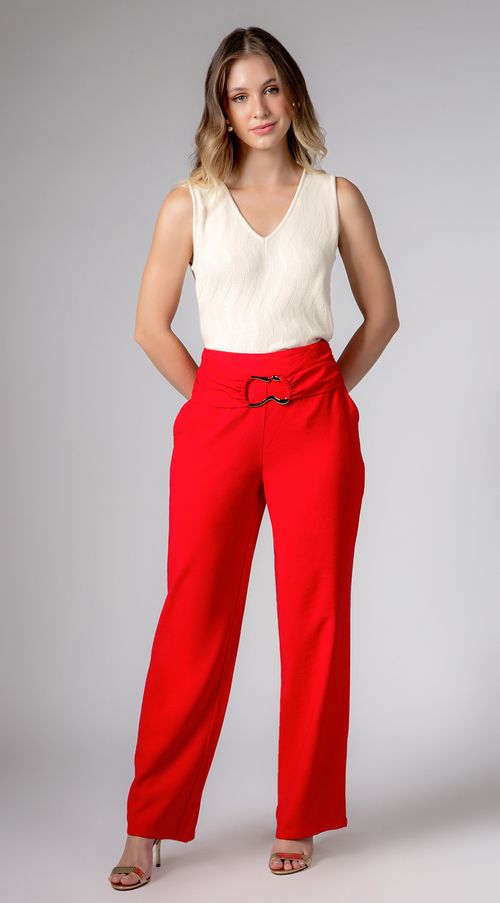 Calca Maria.Valentina Reta Cós Alto Com Fivela Vermelho