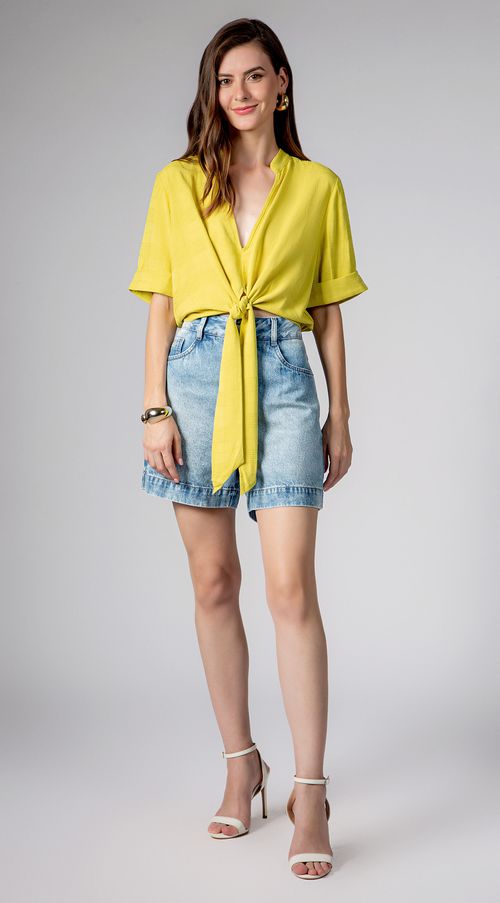 Blusa Maria.Valentina Decote V Manga Curta Com Amarração Verde Claro