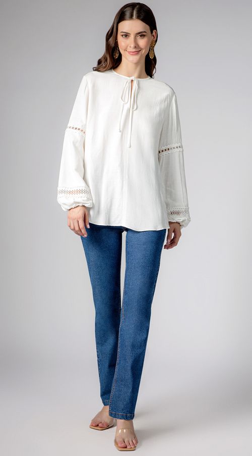 Bata Maria.Valentina Decote Amarração Com Entremeio Off White