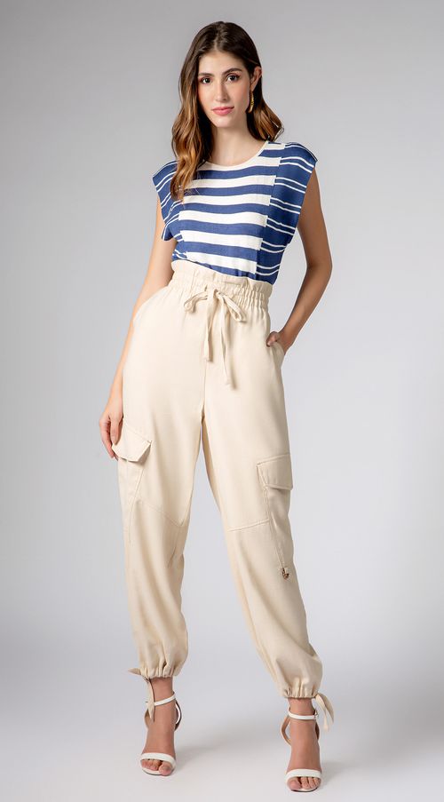 Blusa Maria.Valentina Decote Redondo Cavada Tricôt Azul