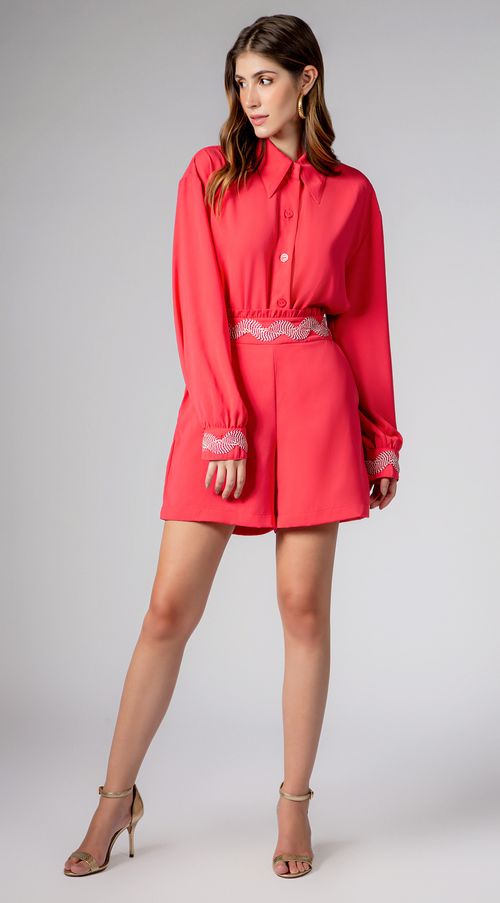 Camisa Maria.Valentina Manga Longa Com Entremeio Vermelho