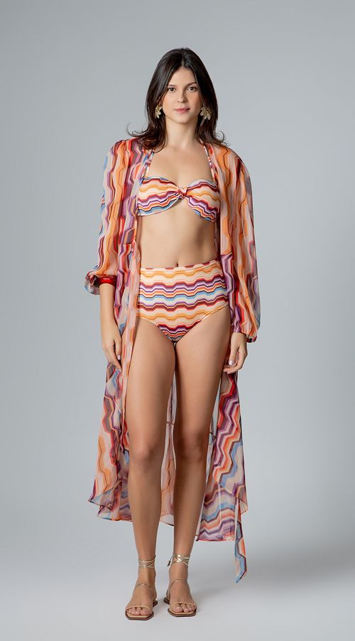 Kimono Maria.Valentina Midi Com Amarração Laranja