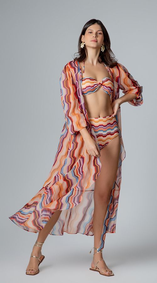 Kimono Maria.Valentina Midi Com Amarração Laranja