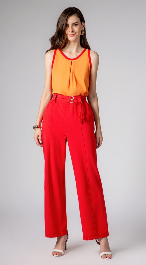 Calca Maria.Valentina Pijama Cós Alto Com Faixa Vermelho