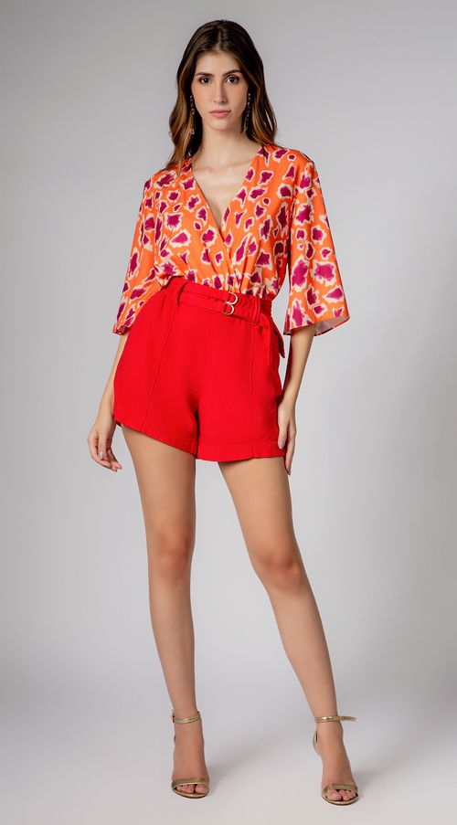 Shorts Maria.Valentina Clássico Com Faixa Vermelho