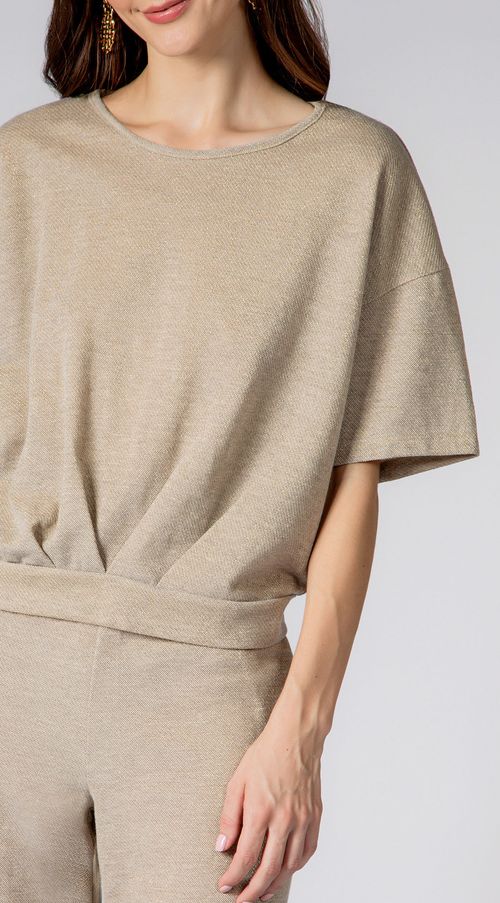 Blusa Maria.Valentina Decote Redondo Manga Curta Com Pregas Dourado