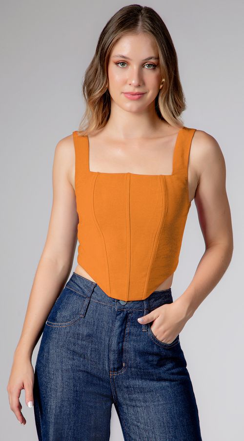Top Maria.Valentina Corset Alça Larga Detalhe Zíper Laranja