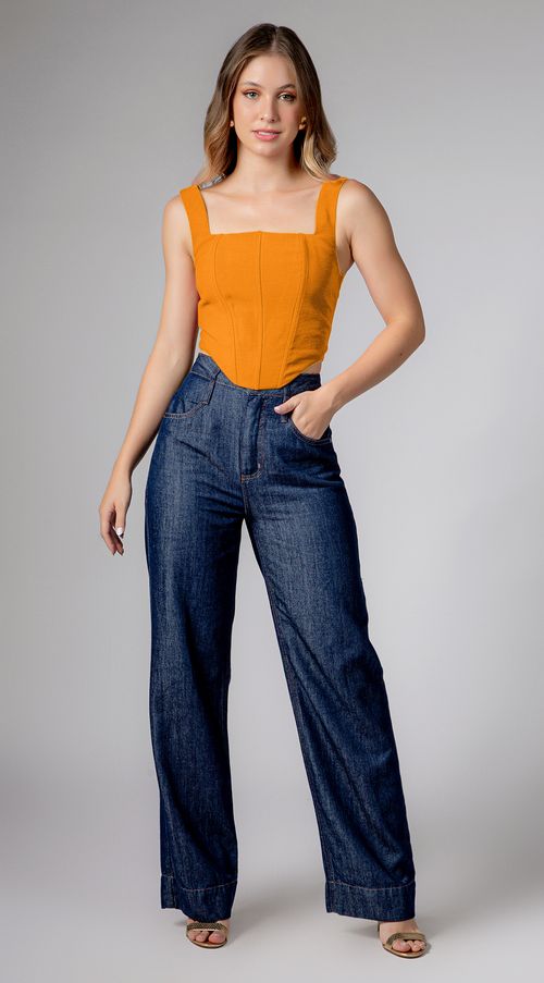 Top Maria.Valentina Corset Alça Larga Detalhe Zíper Laranja
