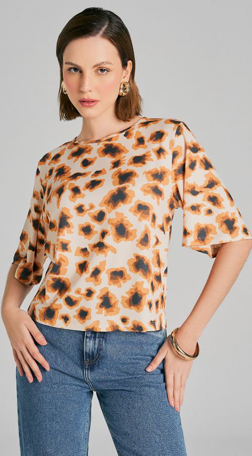 T-Shirt Maria.Valentina Decote Redondo Estampada Amarelo