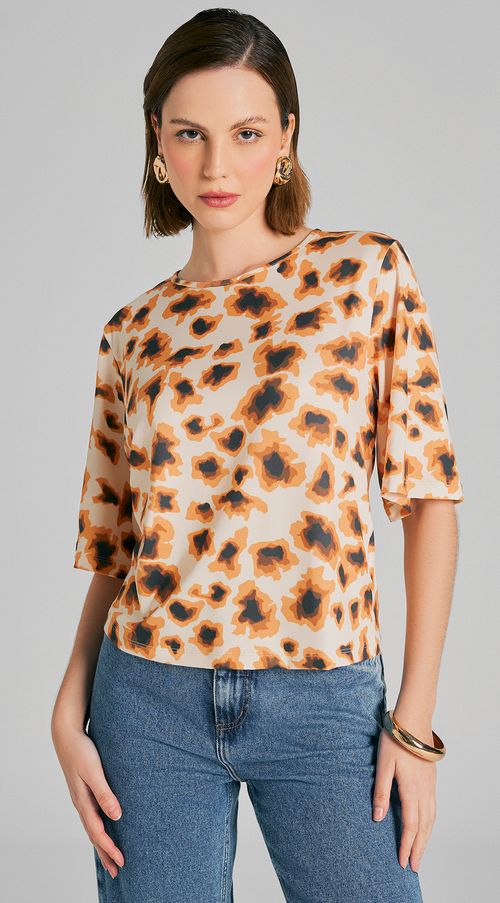 T-Shirt Maria.Valentina Decote Redondo Estampada Amarelo