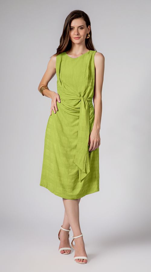 Vestido Maria.Valentina Curto Decote Canoa Com Pregas Verde Claro