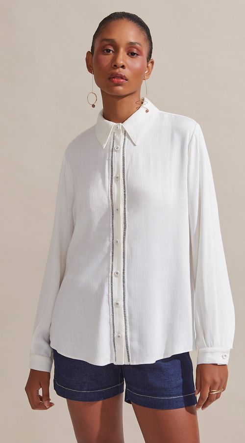 Camisa Maria.Valentina Manga Longa Com Entremeio Off White