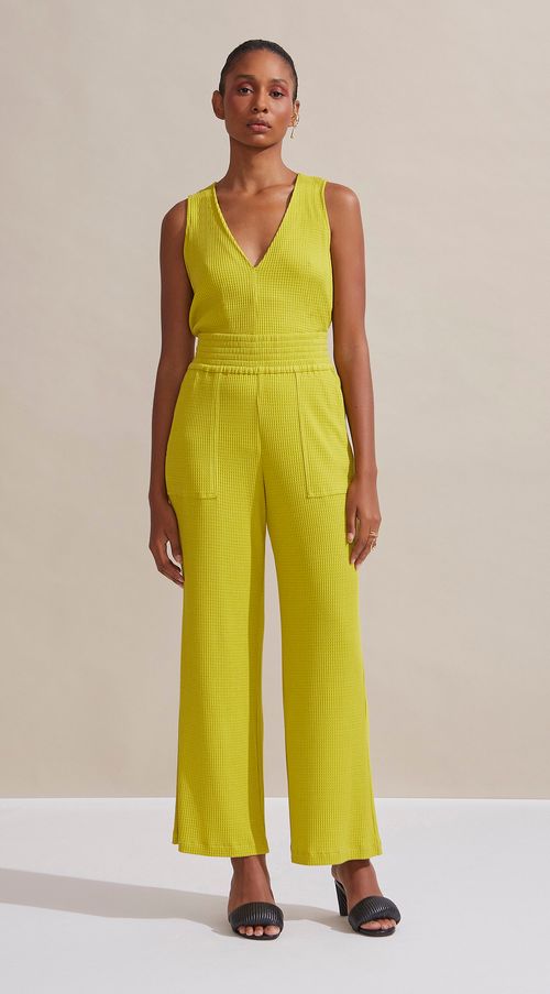 Calca Maria.Valentina Pantalona Cós Alto Bolso Faca Verde Claro