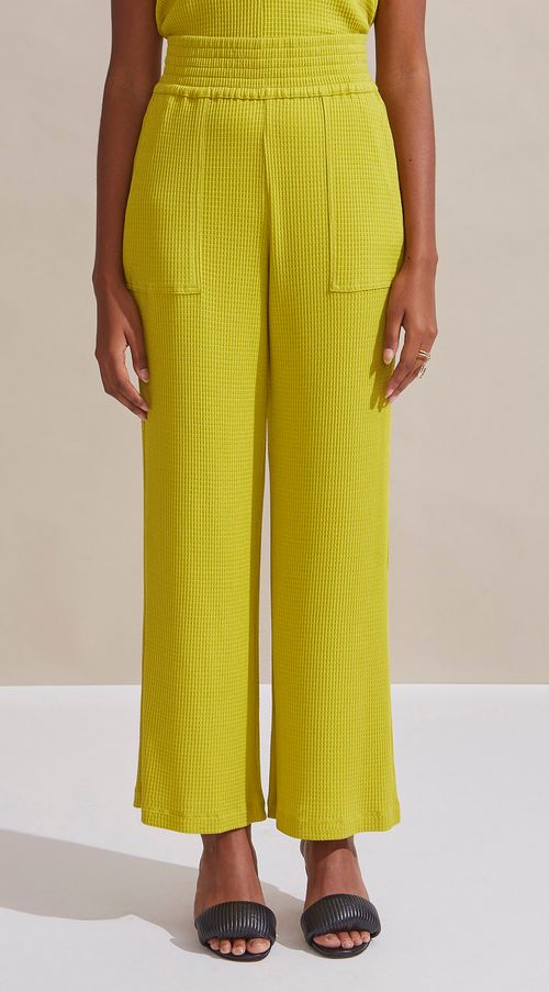 Calca Maria.Valentina Pantalona Cós Alto Bolso Faca Verde Claro