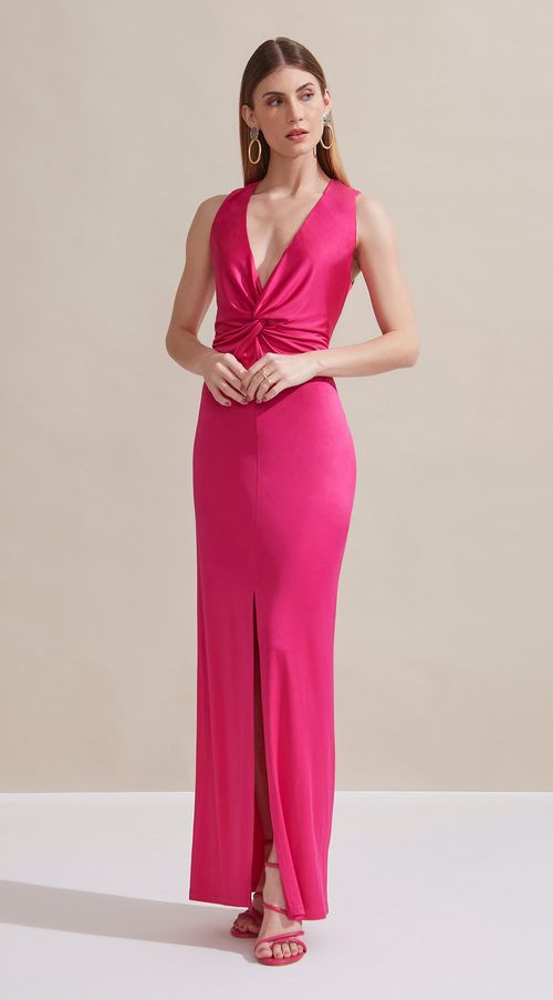 Vestido Maria.Valentina Longo Decote Torção Abertura Frente Pink