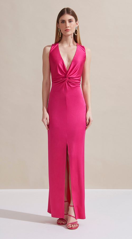 Vestido Maria.Valentina Longo Decote Torção Abertura Frente Pink