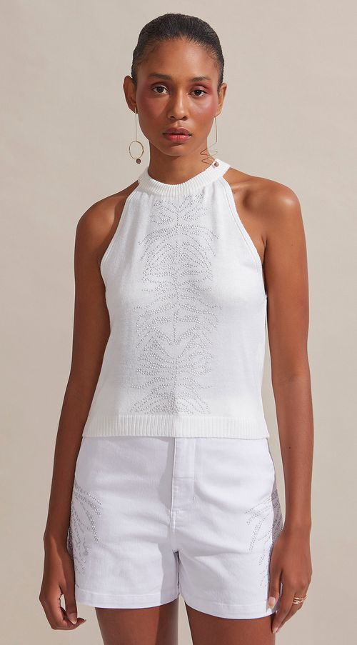 Blusa Maria.Valentina Gola Redonda Cava Francesa Com Termocolante Branco