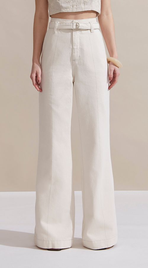 Calca Maria.Valentina Wide Flare Cós Alto Com Cinto Off White