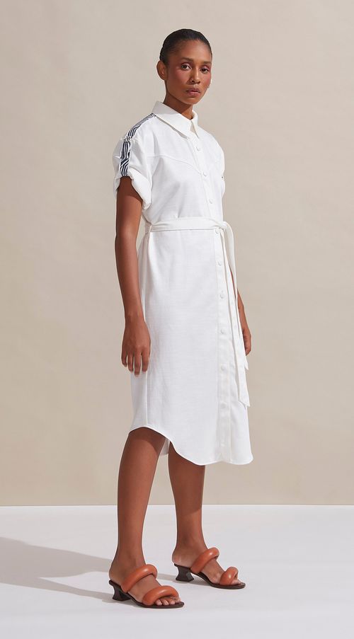 Chemise Maria.Valentina Midi Detalhe Galão Off White
