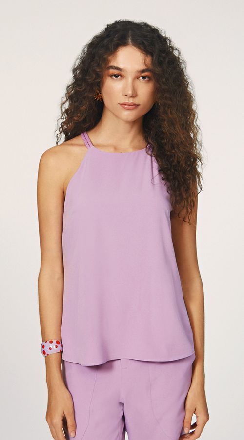 Blusa Maria.Valentina Decote Redondo Cava Francesa Detalhe Aviamento Lilas