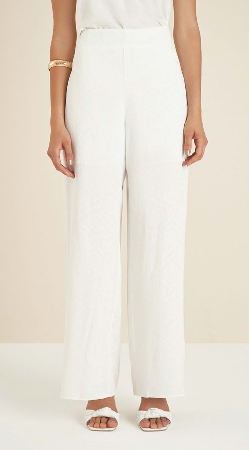 Calca Maria.Valentina Pantalona Cós Alto Detalhe Cós Off White