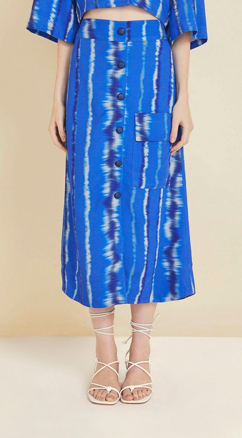 Saia Maria.Valentina Midi Linha A Abertura Frente Azul