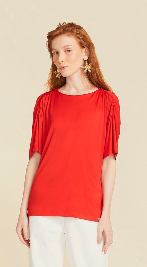 Blusa Maria.Valentina Decote Redondo Manga Curta Detalhe Degage Vermelho