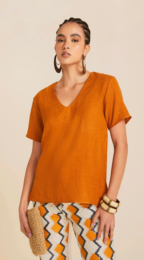 T-Shirt Maria.Valentina Decote V Básica Marrom