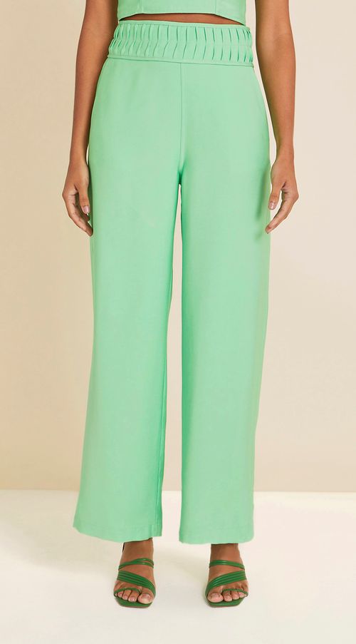 Calca Maria.Valentina Pantalona Reta Cós Alto Detalhe Cós Verde