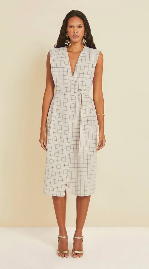 Vestido Maria.Valentina Midi Decote V Detalhe Cintura Cru
