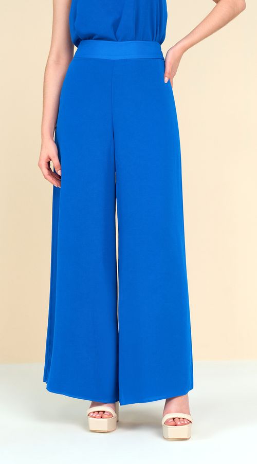 Calca Maria.Valentina Pantalona Cós Alto Detalhe Sobreposição Azul