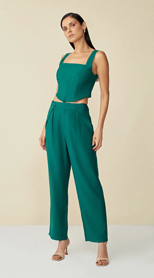 Calca Maria.Valentina Alfaiataria Cós Alto Bolso Diferenciado Verde